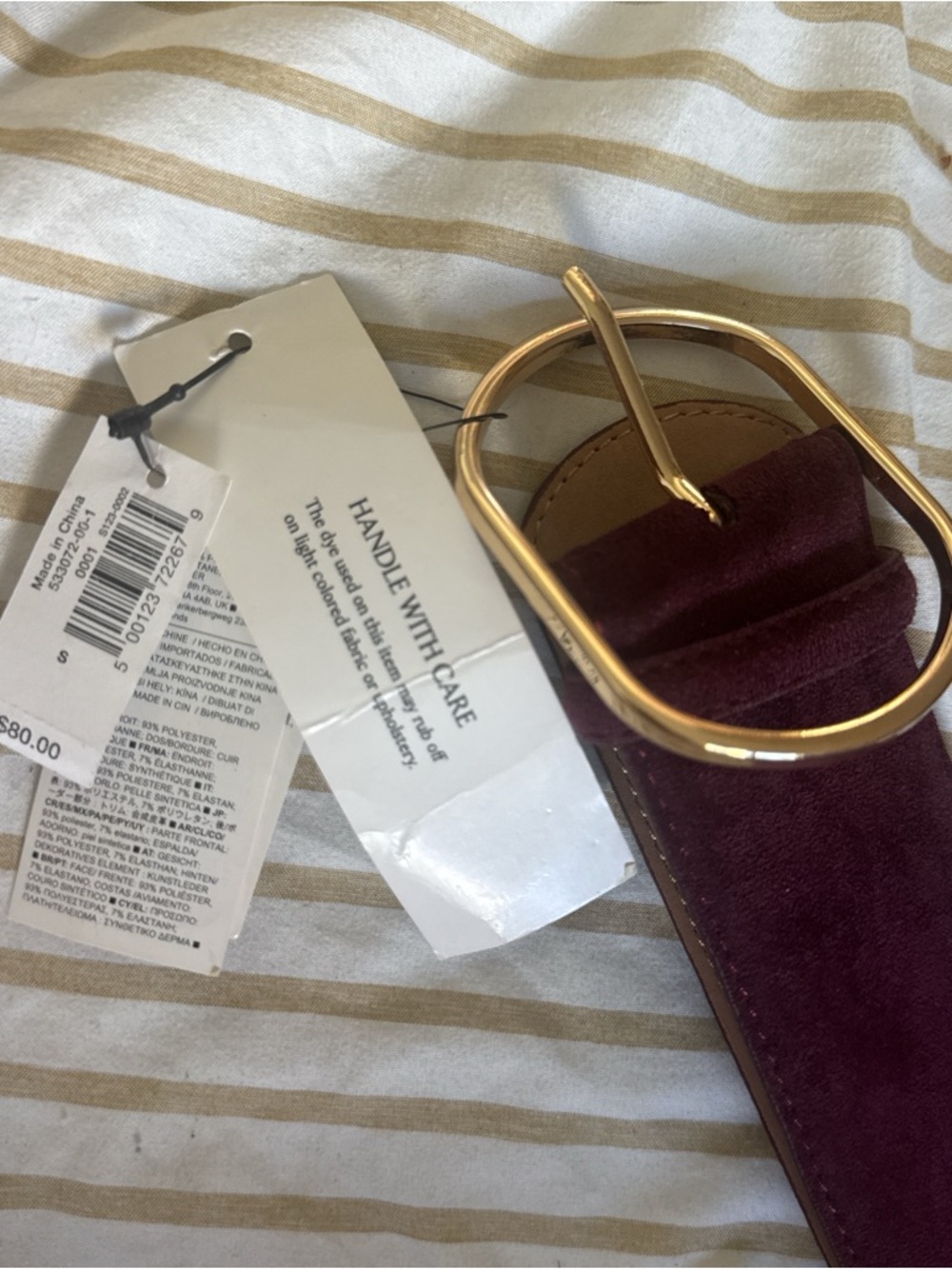 Banana Republic Burgundy Suede Belt with Gold Oval Buckle